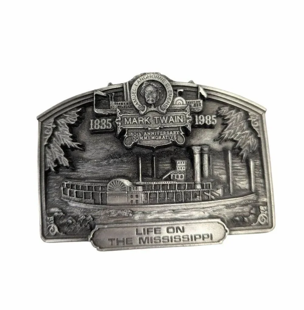 VINTAGE Bergamot Brass Works 1985 MARK TWAIN Mississippi Steamboat Belt BUCKLE